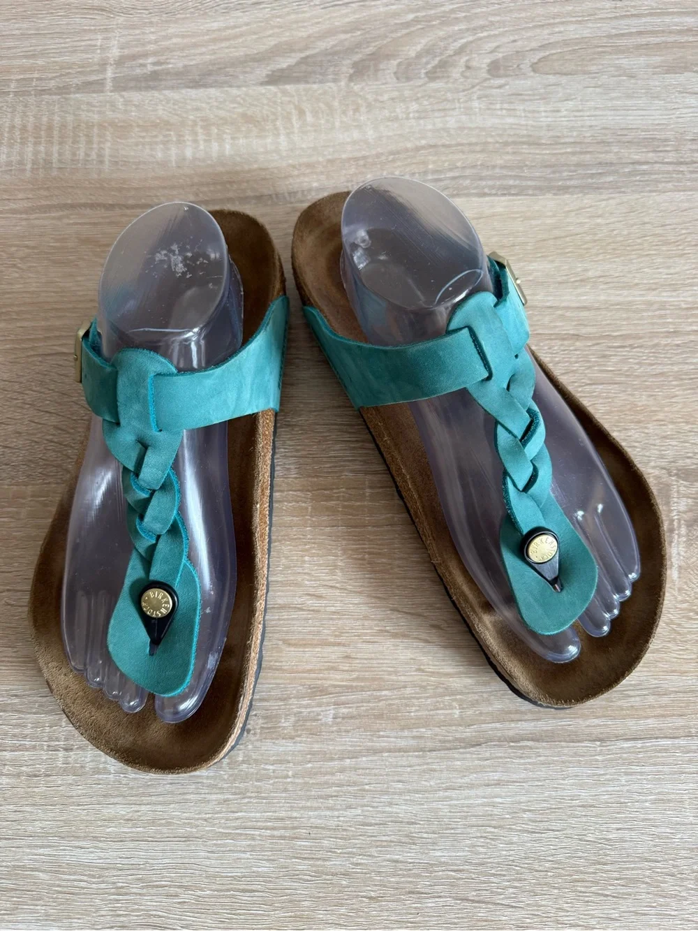 Birkenstock-Gizeh Braided oiled leather sandals in Biscay Bay women’s Sz 40/9